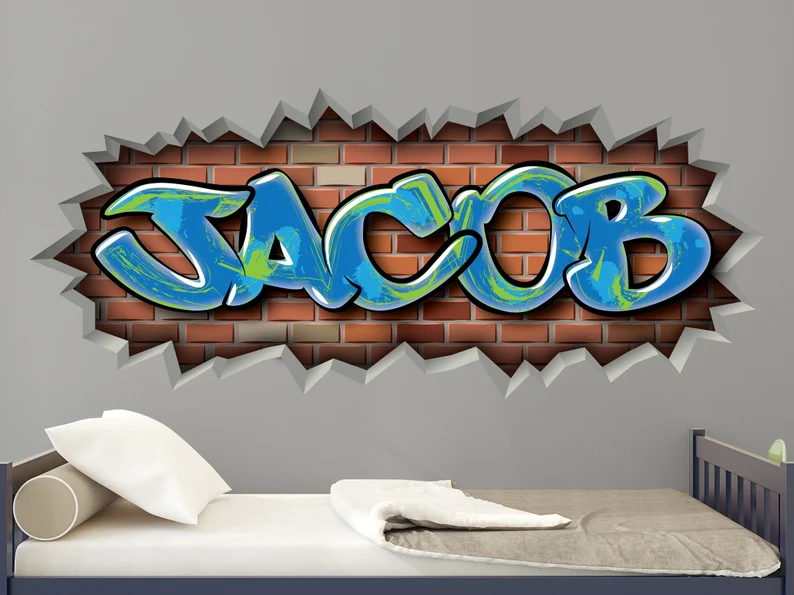 Custom Name Graffiti Removable Brick Wall Teen Room Decal